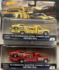 Hot Wheels Team Transport Plymouth Funny Cars (Red & Yellow; Mongoose & Snake)