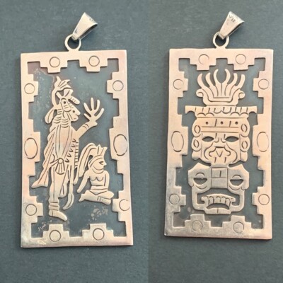 Pendentif En Argent Massif Style Mexico - Occasion, Couleur Argenté