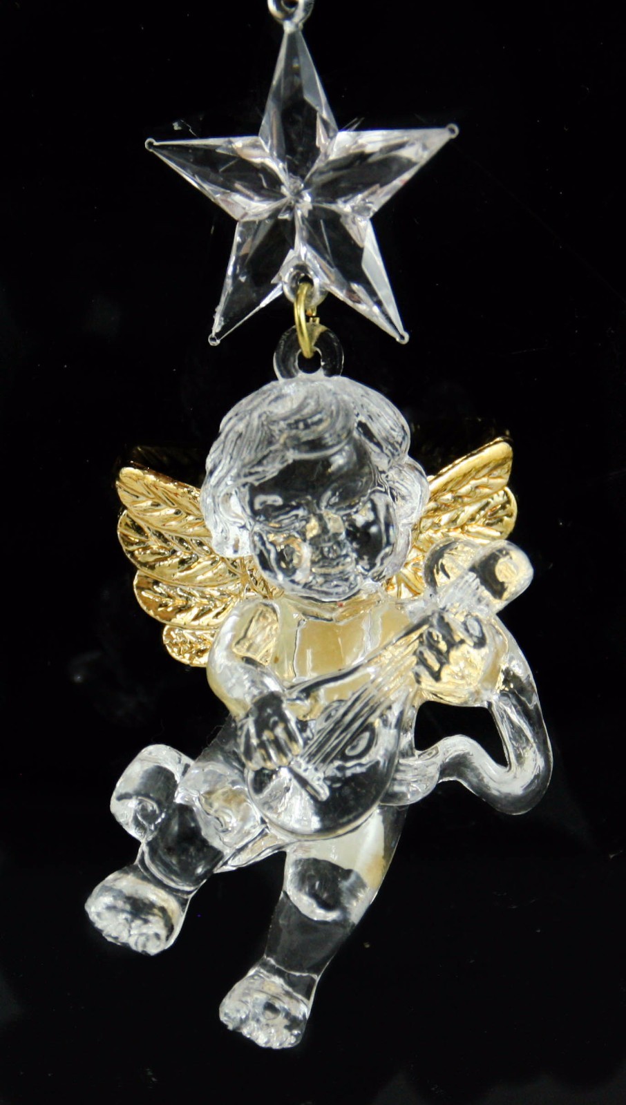 Plastic Clear Gold Star Cherub Angel Christmas Ornament Holiday Decoration
