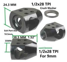 All Steel Low Concussion Muzzle Brake Compensator Tanker 1/2x28 TPI For 9mm