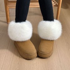 Women Plush Faux Fur Leg Warmer Fluffy Boot Socks Short Solid Winter Warm Luxury
