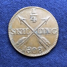 Sweden: 1808 1/4 Skilling KM# 564