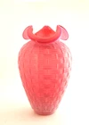 Vintage Fenton Cranberry Opalescent Cased Art Glass Vase 8"