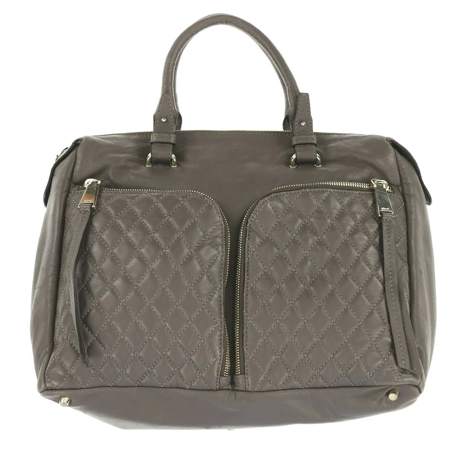 Cartera de cuero acolchada con doble cremallera y bolsillo Abro - Gris Siena - 142902 Foto 2 de 4