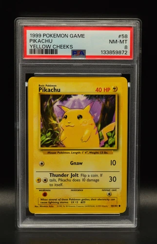 Pikachu 1999 Pokemon Unlimited Base Set Yellow Cheeks #58 WOTC PSA8 Newly Graded