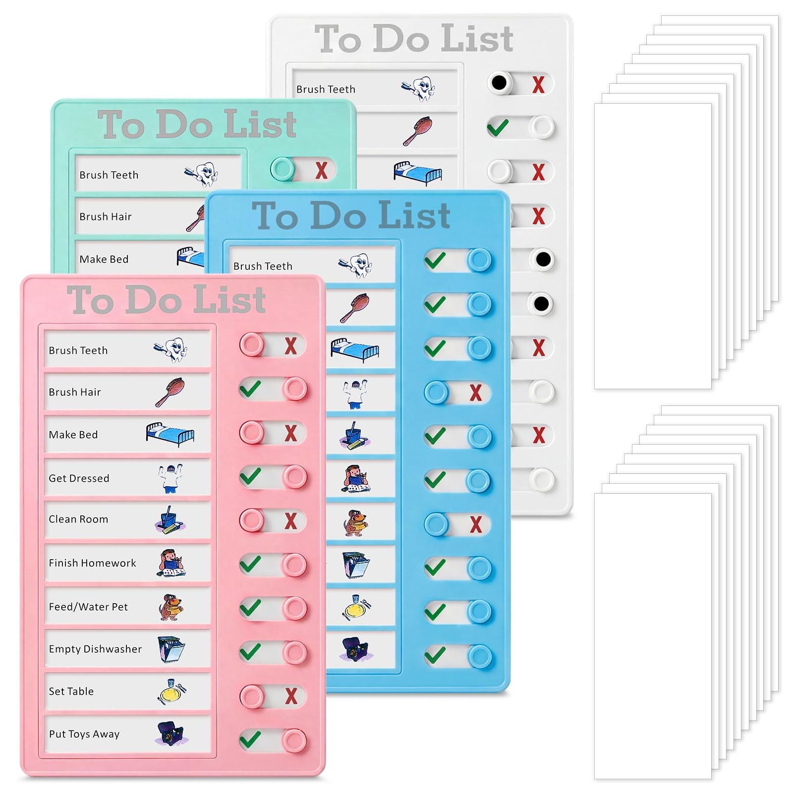 Lot de 4 tableau memo checklist a curseurs mobiles pour routine active