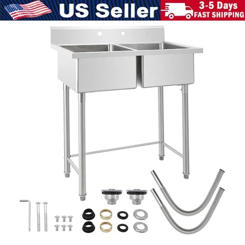 Commercial Kitchen Sink Stainless Steel 2 Compartment Utility Sink