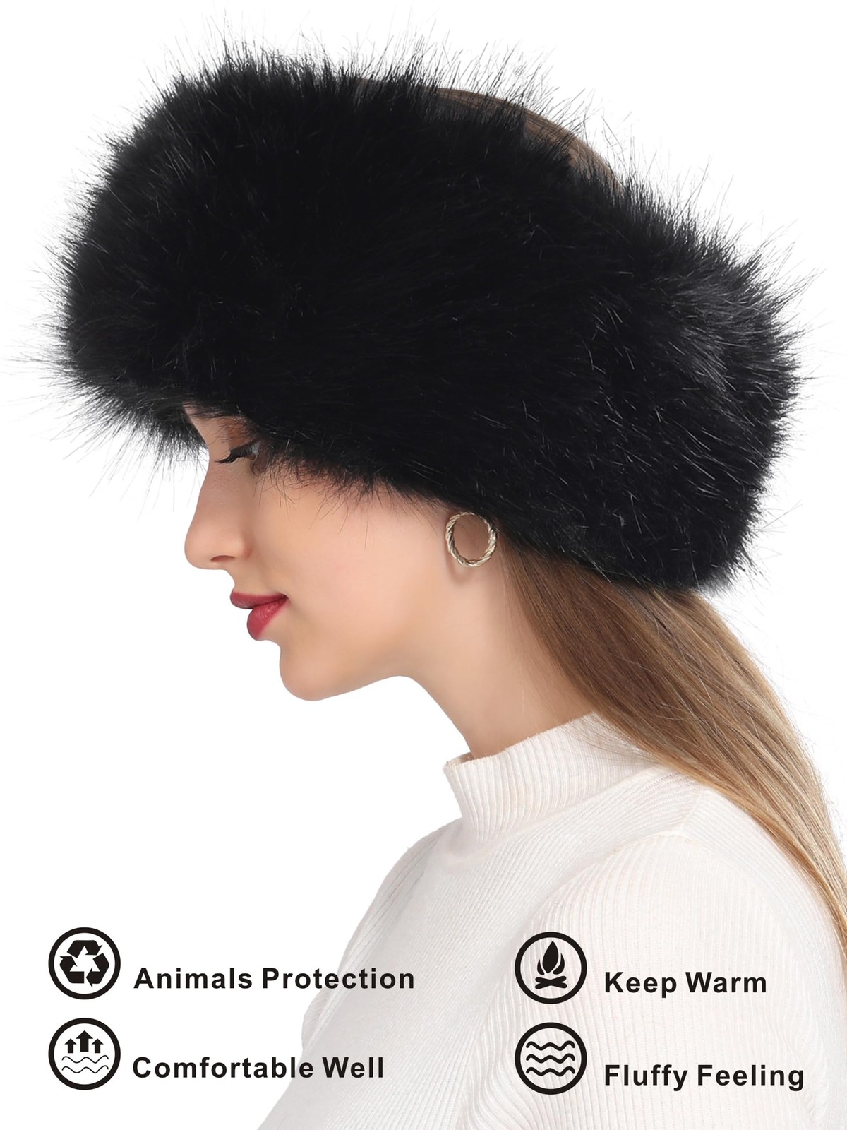 Faux Fur Headband Women Winter Earwarmer Earmuff, Elastic Hair Band Accessory