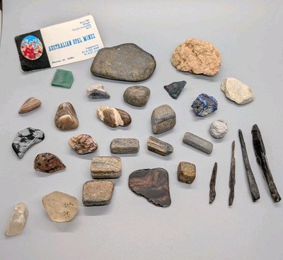 Vintage Rock & Mineral Sample Collection w/ Australian Opal Mines Card  ...