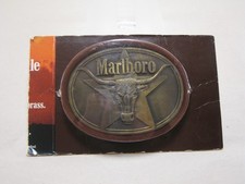 Vintage Marlboro Belt Buckle Solid Brass Philip Morris 1987 Longhorn Steer Star