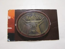 Vintage Marlboro Belt Buckle Solid Brass Philip Morris 1987 Longhorn Steer Star