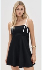Alice + Olivia Morgan Babydoll Mini Dress Black And White Bow Straps Size 4