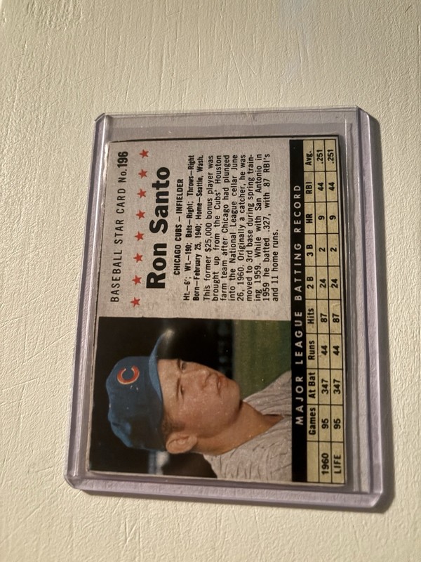 1961 Post Cereal Baseball Ron Santo Base Card #196