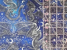 100% Cotton Woven Novelty Fabric Dragons Blue By The  1/4 Yard 9x56