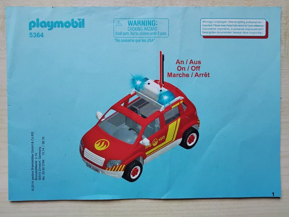 Playmobil Bauanleitung 5364 Einsatzleiter Fahrzeug Feuerwehr - Bild 1 von 1