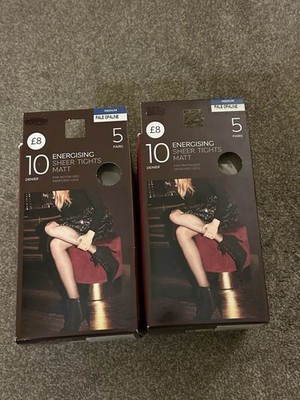 Marks & Spencer Energising Sheer Tights Matt 10 Denier 2 x 5 Pack Pale Opaline M