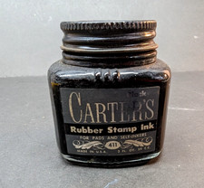 Vintage Carter's #411 Black Rubber Stamp Pad Ink Bottle Glass 2 OZ Made in USA