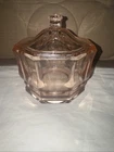 Vintage Pink Indiana Glass Concord Pattern Octagon Covered Candy Dish Vanity Jar