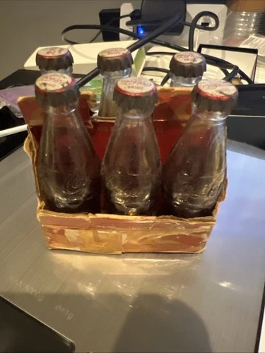 VINTAGE COCA-COLA MINIATURE 6 PACK BOTTLES W/CARDBOARD HOLDER BILL'S PROMO SET