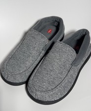 Hanes Gray Knit Moccasin House Slippers Size 6.5-7.5 Slip On