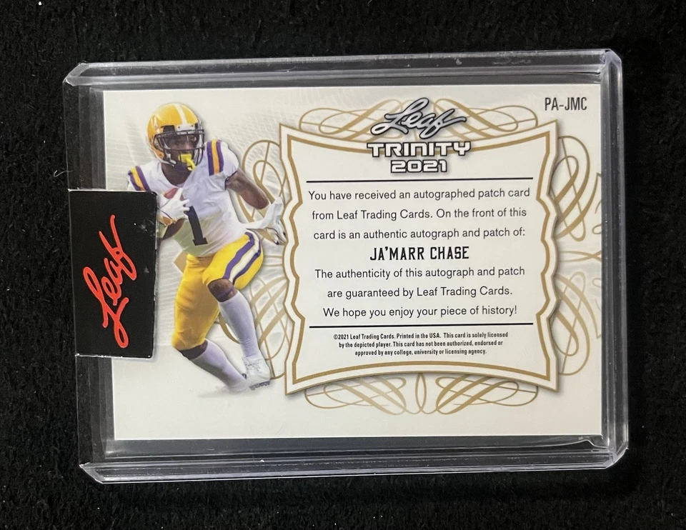 2021 Leaf Trinity Jamarr Chase Rookie RC Relic Patch Auto RPA SP (PA-JMC) LSU - Image 2 of 2