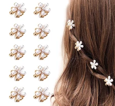 10 Pcs Small Mini Pearl Claw Clips with Flower Design, Sweet Artificial Bangs Cl