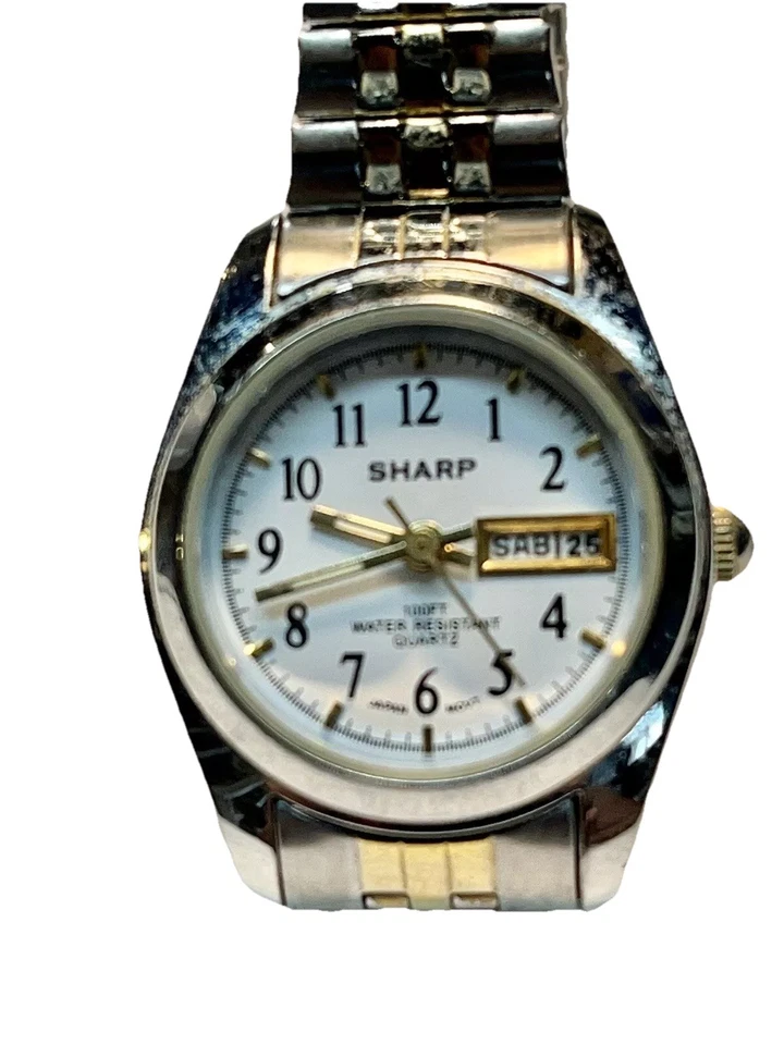 Sharp Quartz 100ft Water Resistant Calendar Watch Silver Tone New Battery Works - Image 2 of 4