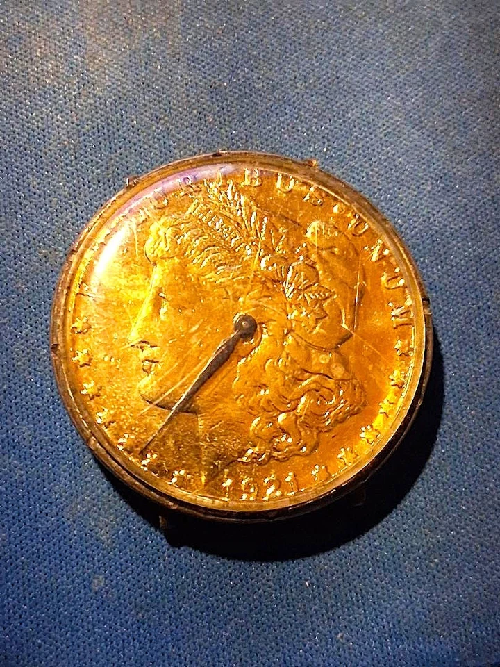 MORGAN DOLLAR Gold WATCH FACE GENUINE SILVER DOLLAR NOT WORKING - image 3 of 3