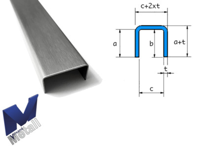 Edelstahl U-Profil gebürstet Korn 320 Innen Maß axcxb 25x 40x 25 mm  1.4301 V2A