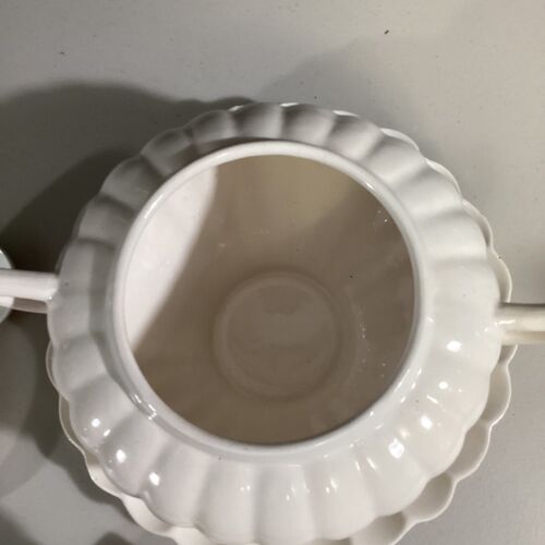 LEER Tureen de porcelana de cerámica blanca esmaltada OUSA vintage con platillo y cucharón C618 - Imagen 4 de 12