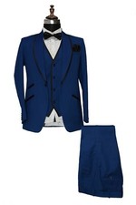 Men Blue Suits Designer Elegant Wedding Dinner Suits Coat Vest Pant