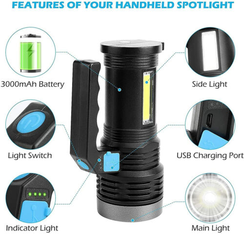 High Powered LED Flashlight Super Bright Torch USB Rechargeable Lamp - Picture 4 of 5