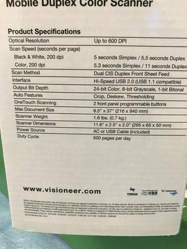 Escáner electrónico portátil alimentado por láminas Visioneer Strobe 400 nuevo en caja - Imagen 4 de 6