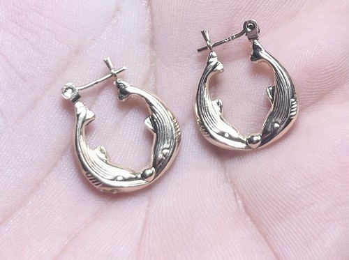 14k Yellow Gold Whale Hoop Earrings 1.13G 18mm Beautiful Whale Earrings JCM - 第 2/4 張圖片
