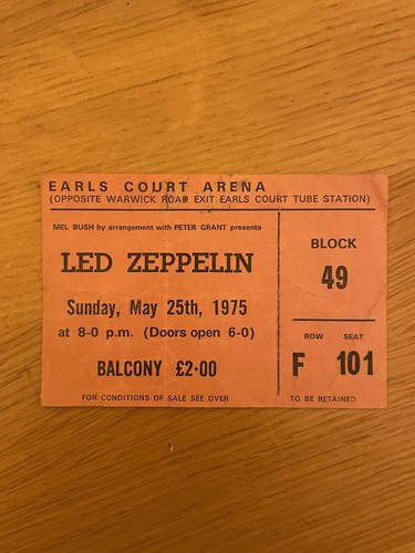 Led Zeppelin Earls Court Programme And Ticket 1975 - Imagen 3 de 3