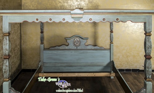 Voglauer Anno 1700 Azul Antiguo Casa de Campo Cama Celestial Doble Matrimonio - Imagen 11 de 12