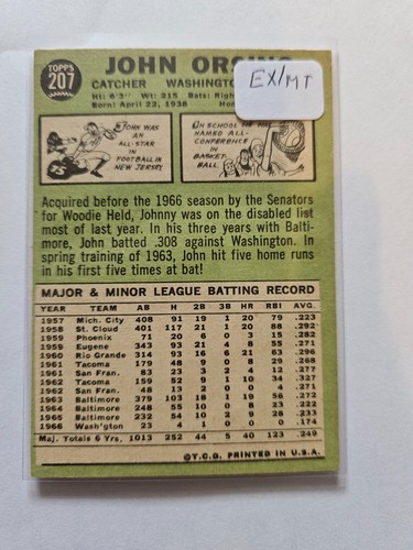 1967 Topps John Orsino #207 EX/MT KOMBINIERTER VERSAND