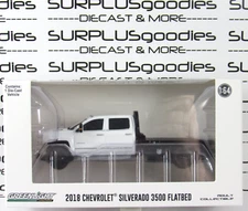 2024 Greenlight 1:64 White 2018 CHEVROLET SILVERADO 3500 Dually Flatbed #51583-B