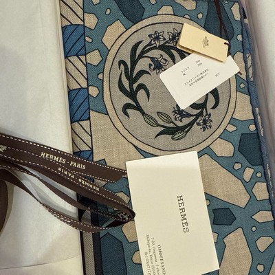 HERMES Carre 140 Cashmere Silk Shawl La Danse des Amazones Blue Unused with Box