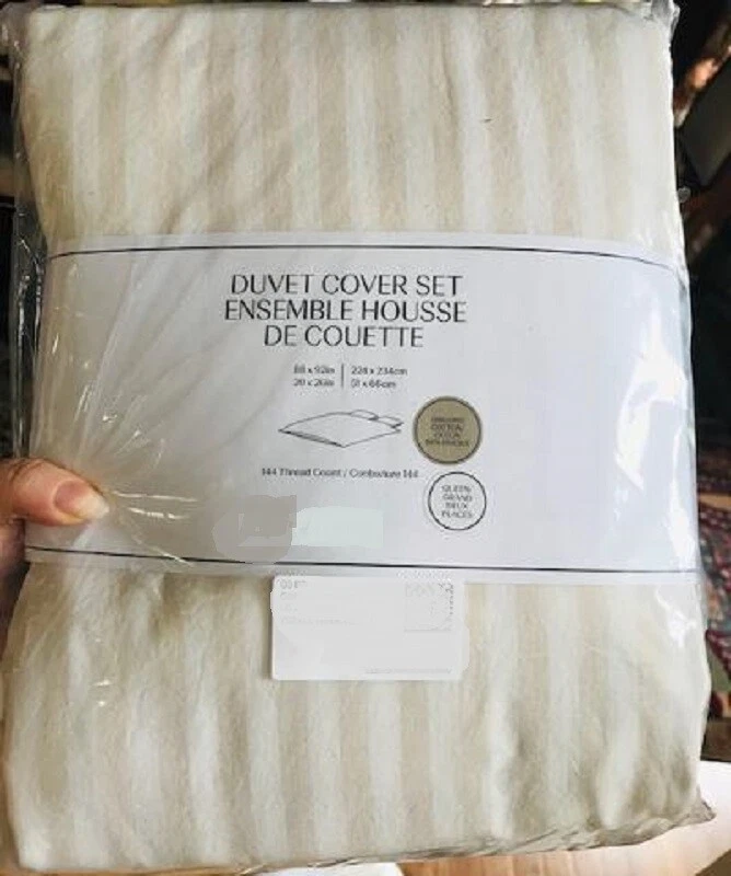 Juego de funda nórdica a rayas estrechas luz neutra Queen 2 fundas de almohada estándar farsa🦩 Foto 3 de 4