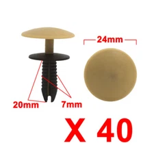 40Pcs Car Plastic  Rivets Push Pin Fastener Retainer Clips 7mm Beige Black 