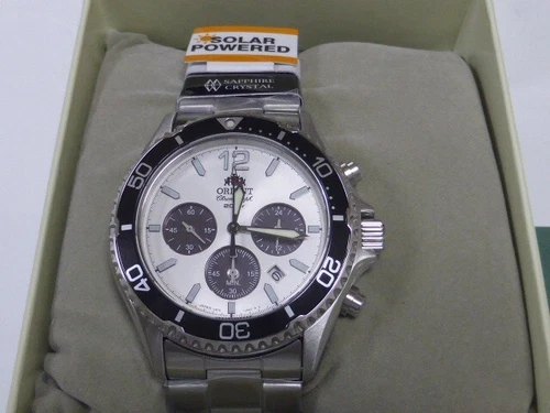 Orient Mako Solar Panda RN-TX0203S Chronograph Solar Men Wristwatch New in Box