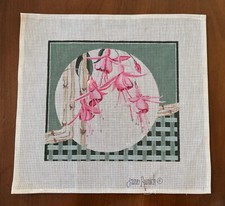 Rare Hand Painted Needlepoint Canvas Fuchsia Flowers by Jane Aurich 18 Mesh