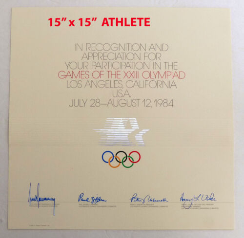 1984 Los Angeles OLYMPICS LAOOC ATHLETE PARTICIPATION CERTIFICATE - Picture 2 of 2