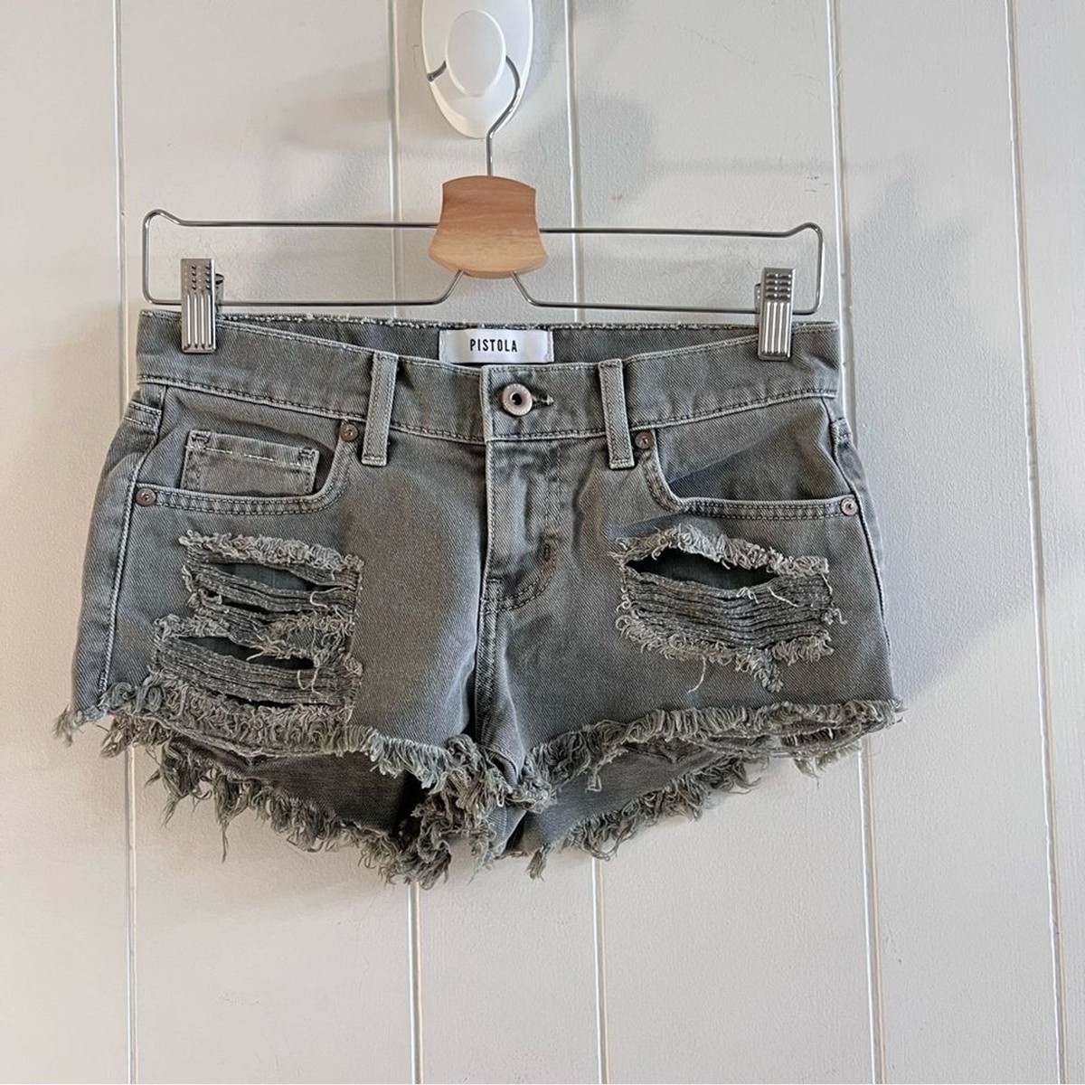 Pistola Distressed Denim Shorts Gray-Green | eBay