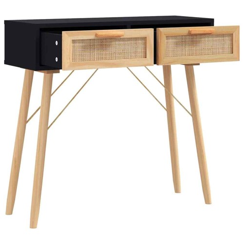 NNEVL Console Table Black 80x30x75 cm Solid Wood Pine&Natural Rattan - Picture 3 of 8