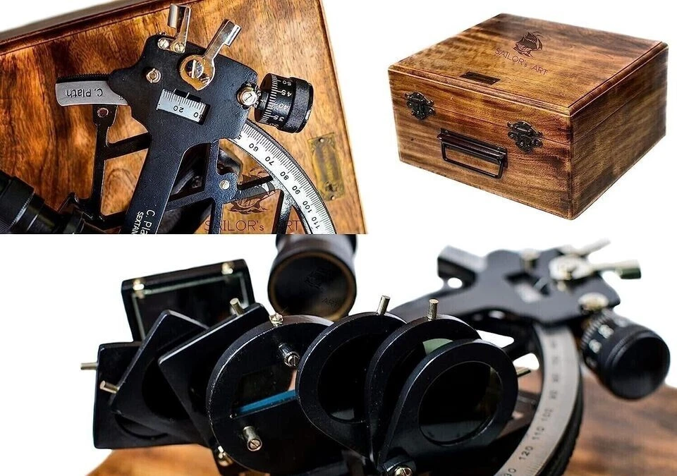 Vintage C Plath aspecto antiguo negro 9" sextante náutico 1712 totalmente funcional REGALO Foto 4 de 4