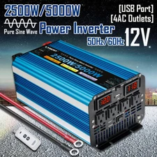 2500W/5000W Power Inverter Pure Sine Wave 12V to 110V 50Hz/60Hz Converter Travel