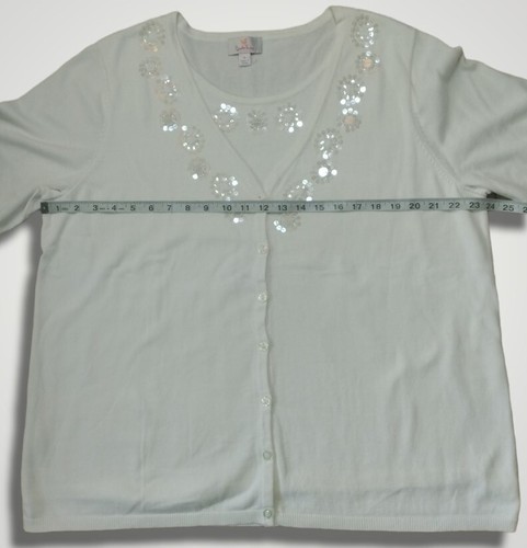 Quacker Factory Layered Look Sweater Sequined/Beaded White Sz 1X - Picture 6 of 8