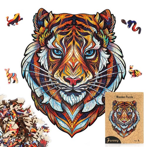 Tiger 186 pieces, Wooden Jigsaw Puzzles, unique irregular animal shaped Gifts - Picture 2 of 15
